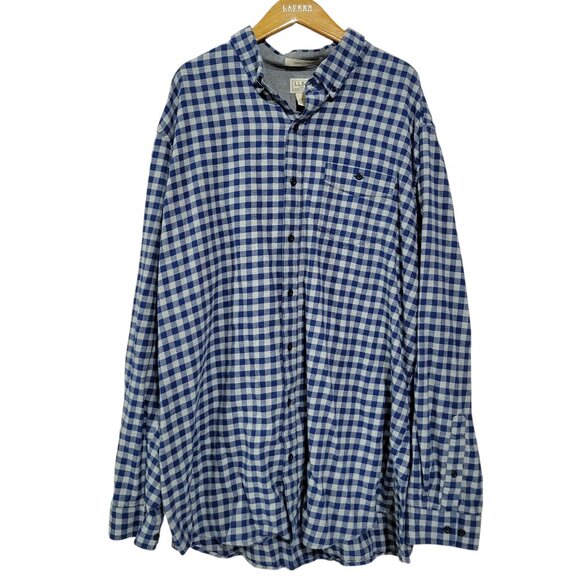 LL Bean Flannel Shirt Mens XXL Blue Gray Plaid Cotton Slightly Fitted Lumberjack - Picture 1 of 6